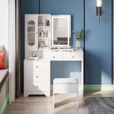 Christlyn Dressing Table with Mirror and Seat and Storage Included