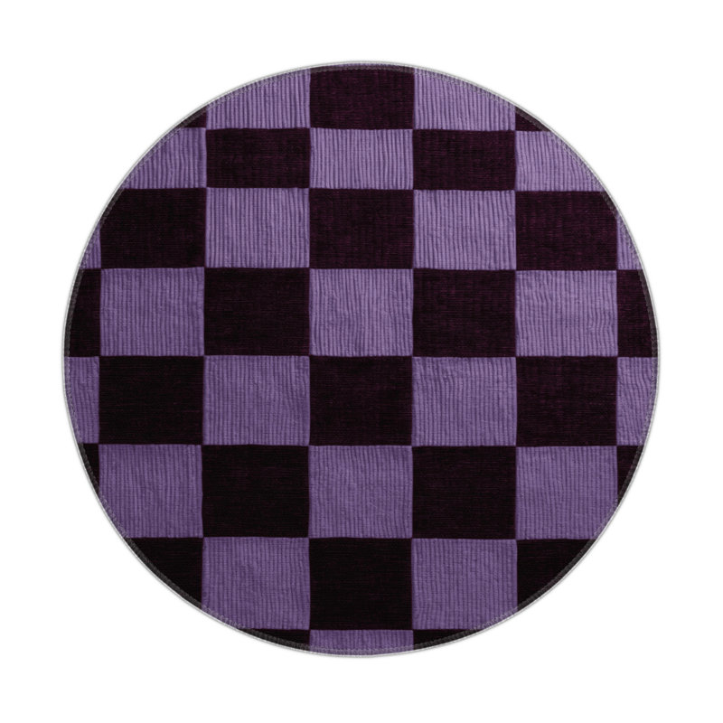 Checkered Red Indoor and Outdoor Area Rug, Round 5'