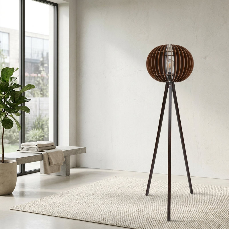 Lampe sur pied sculpturale en noyer