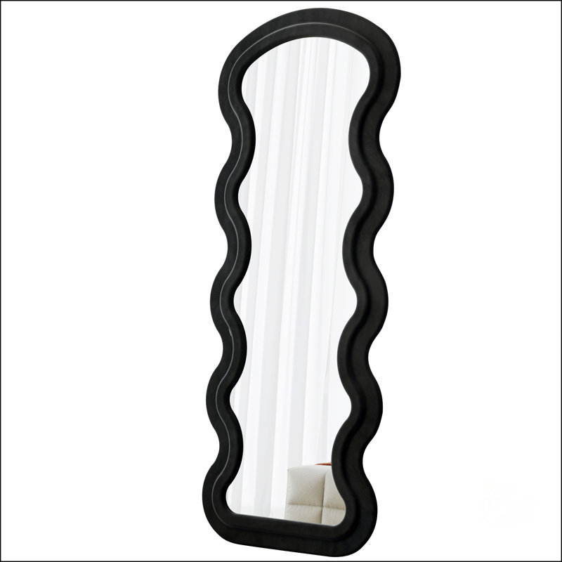 Miroir pleine grandeur ondulé en flanelle avec support pour chambre à coucher et salon, Noir