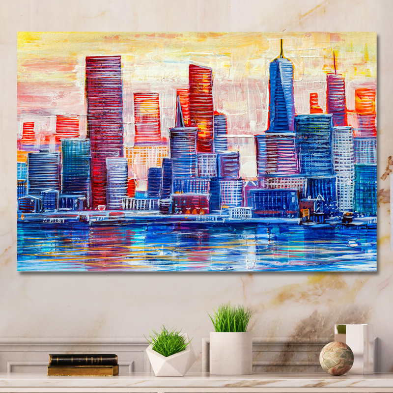 «Abstract Nyc Skyscrapers», peinture sur toile, H 8 po x l 12 po x P 1 po, Toile tendue