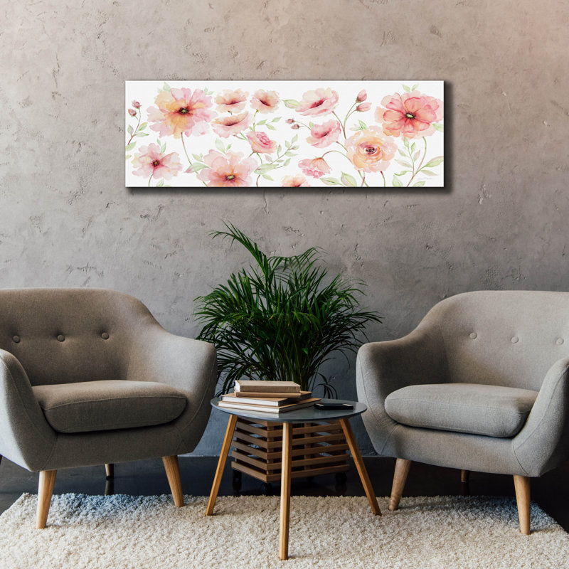 «Summer Blush Florals C» par Jean Plout, art mural sur toile, H 20 po x l 60 po x P 1,5 po