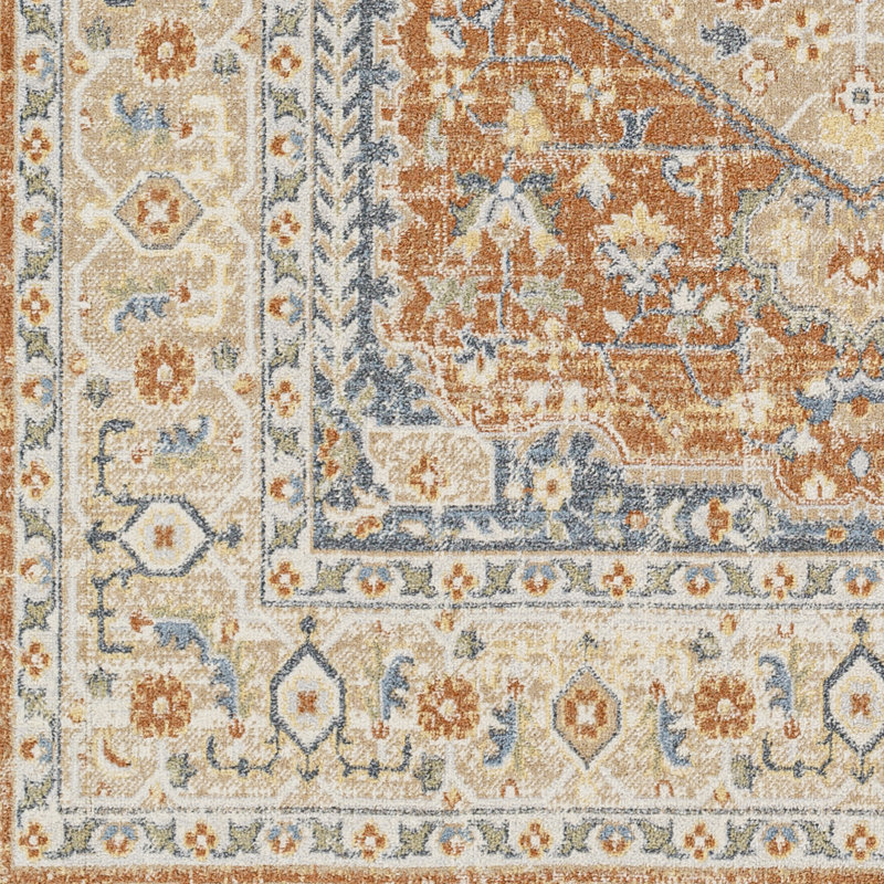 Tapis oriental orange brûlé lavable à la machine Kissena, Tapis de couloir 2 pi 7 po x 7 pi 3 po
