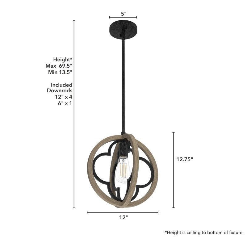 Gablecrest French Oak 12" Globe Pendant Light