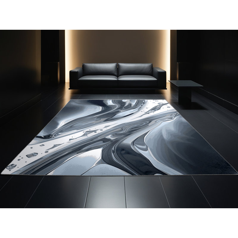 Machine Washable Manhasset Sleek & Chic Modern Ombre Rug in Gray – Gray Binding, 3' Round