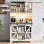 Armoire pour garde-manger pour cuisine, huche de 71 po en bois de ferme avec support, station de charge et lumières DEL, blanc