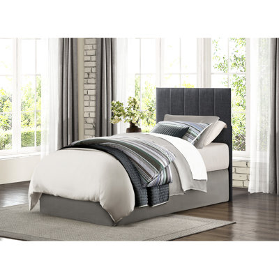 Bedroom Twin Headboard In Gray Fabric, Featuring Padded Vertical Channel Appearance And Engineered Wood With Fabric Padding, Style Base