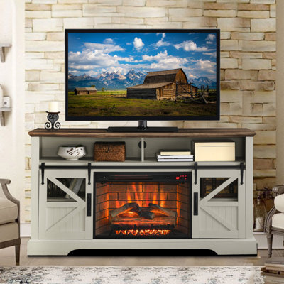 Meuble télé avec foyer électrique 60 po Fedra pour téléviseur de 70 po ou moins avec armoire, vieille grange Fedra