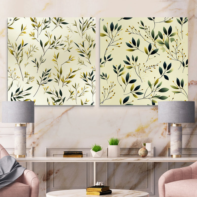 Feuilles zen - ensemble de 2 verres muraux en acrylique, H 36 po x l 73 po