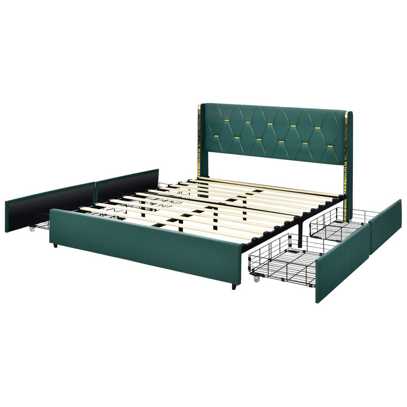 Thaxted Upholstered Metal Platform Storage Bed, Queen, Green