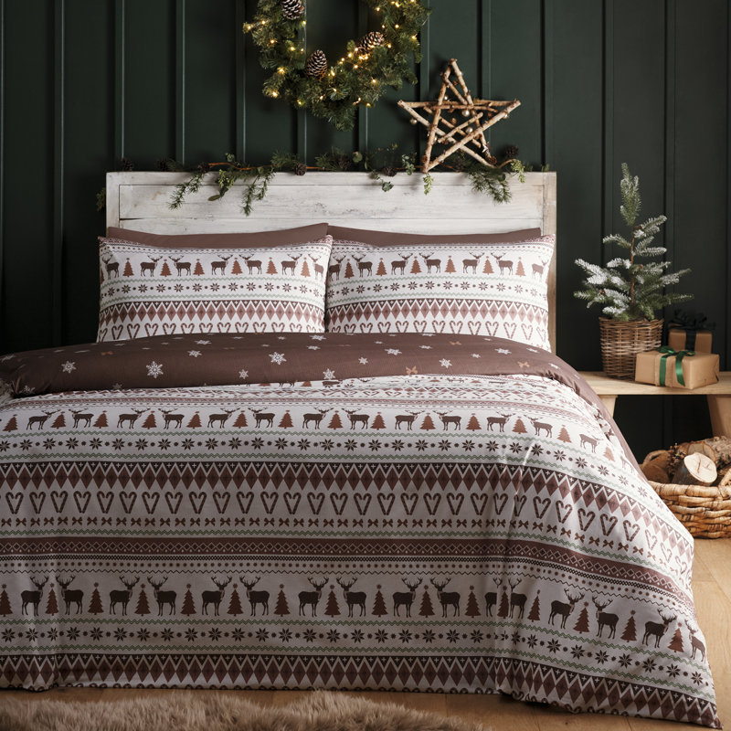 Fusion Christmas Fairisle Duvet Cover Set Natural, King Size Bed (230 x 220 cm)
