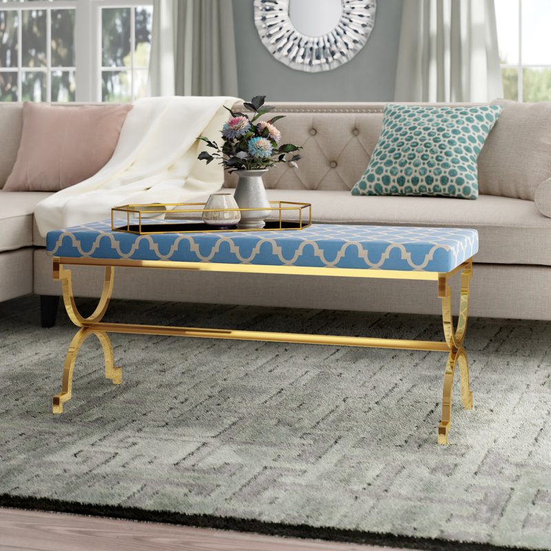 Daniya Polyester Blend Upholstered Bench, Heritage Blue
