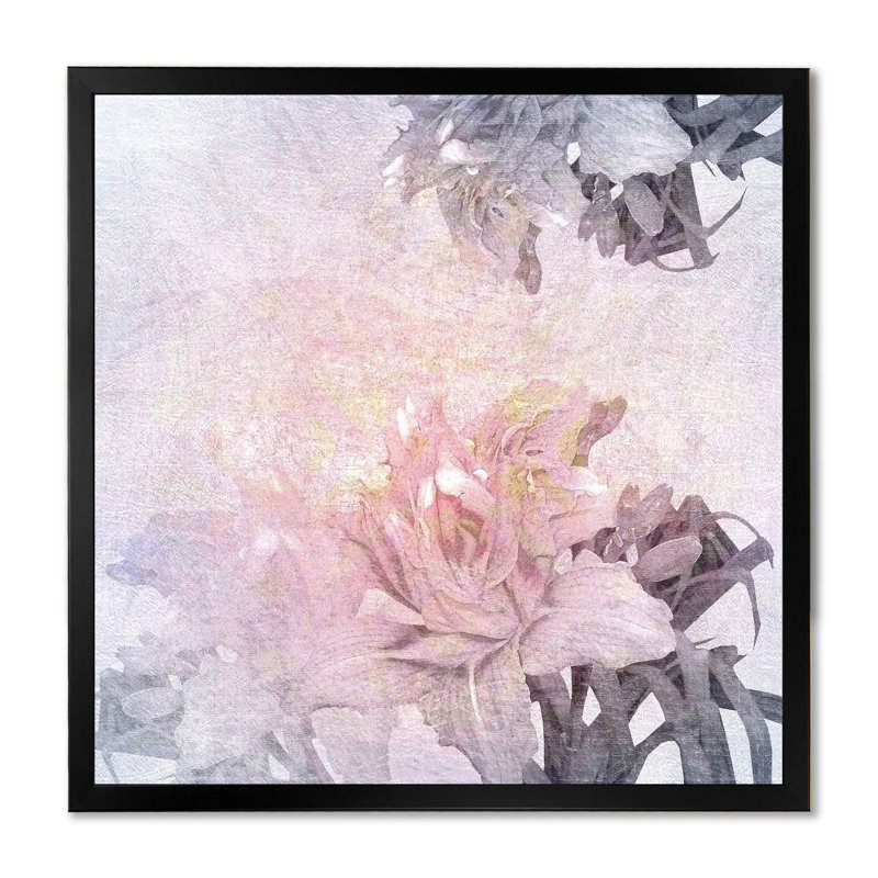 Fleurs roses rétro - peinture, Cadre photo noir, H 16 po x l 16 po x P 1 po