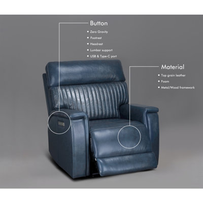 Liudgardas 39" Triple-Motor Recliner Sofa Genuine Leather Power Zero Gravity Reclining Couch with USB&USB-C Port