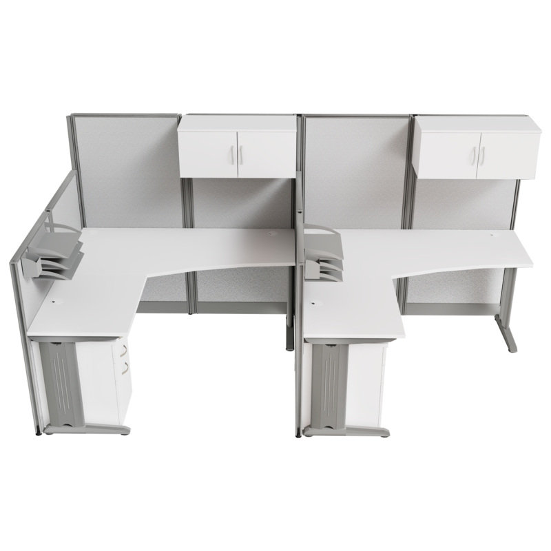 Poste de travail à panneau en forme de F pour 2 personnes 63 H x 64,5 P x 130 W Regency Instant Office avec rangement, blanc pur