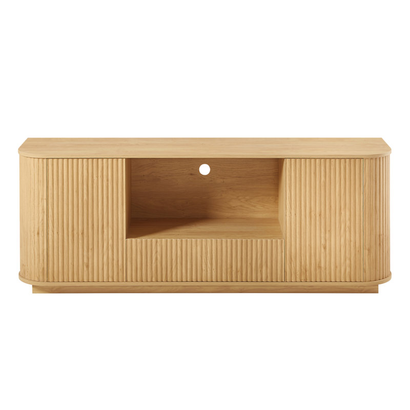 64-Inch Storage Cabinet With Wavy Design For Entryway, Natural