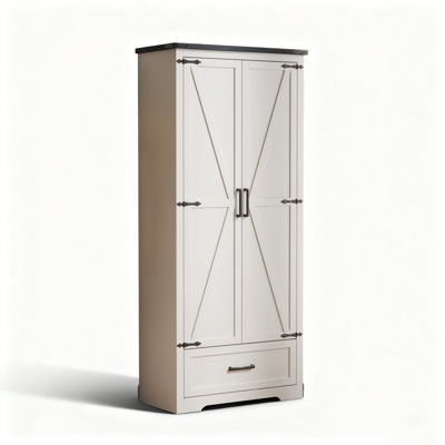 Farmhouse 72" Tall Kitchen Pantry Cabinet - Large Wood Kitchen Storage Cabinets With Adjustable Shelves & 2 Barn Doors & Drawer