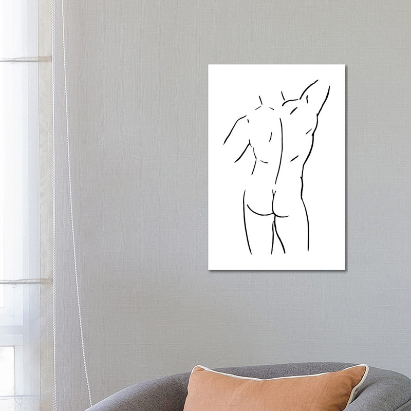 Male Body Sketch I - Black And White - Wrapped Canvas Print, 45.72cm H x 30.48cm W x 1.91cm D