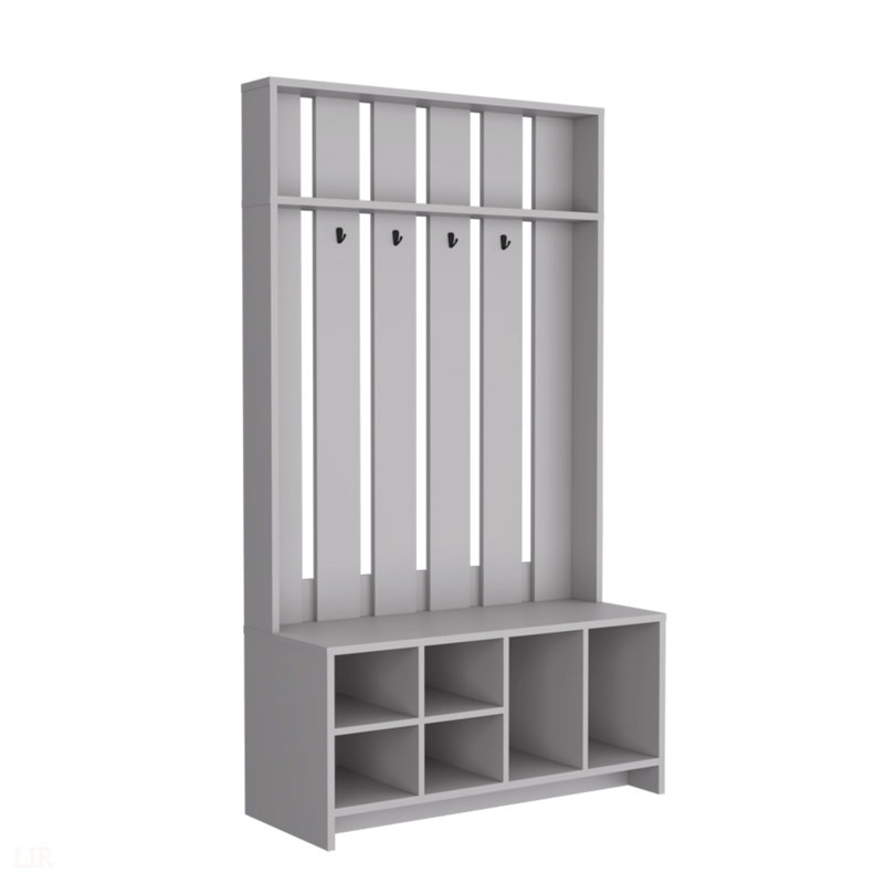 Arbre d'entrée avec rangement polyvalent et design épuré pour les salons et les entrées modernes, gris béton, Fumée