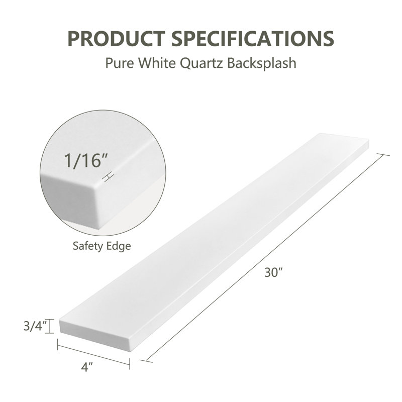 Dosseret en quartz blanc de qualité supérieure de 76 cm (30 po) pour comptoir de toilette de salle de bain