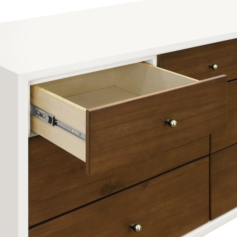 Palma 7-Drawer Assembled Double Dresser, Warm White/Natural Walnut