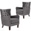 Chaise avec accoudoirs à dossier en corne capitonnée, coussin d'appoint avec coussin rembourré, poche latérale et pieds en bois massif (ensemble de 2)-469048755