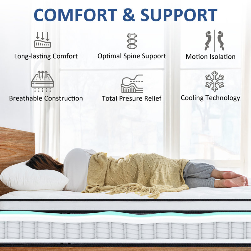 Ravalli Medium Pillow Top Pocket Spring With Gel Memory Foam Hybrid Mattress In A Box, Queen, 12"