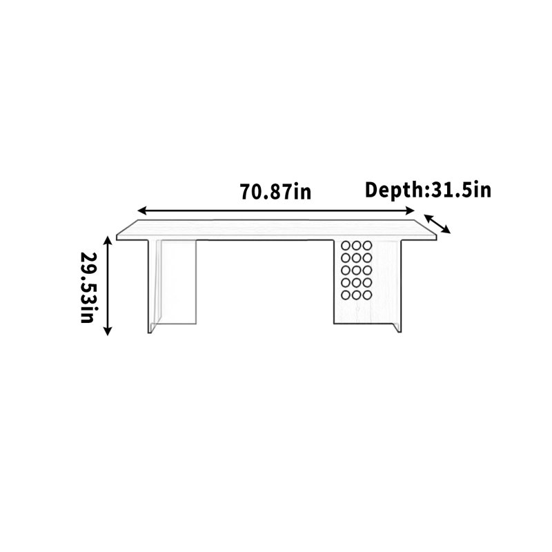 Bureau en bois massif en acrylique pour un usage domestique, H 29,53 po x l 70,87 po x P 31,5 po