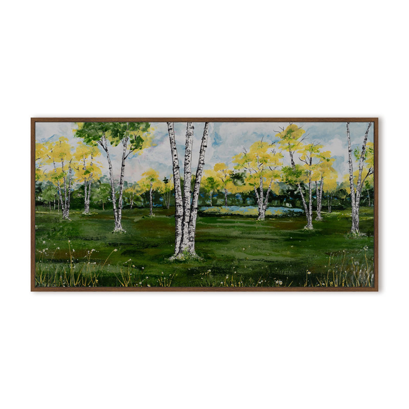 Nature Inspired "Summer Birchscape" Canvas Wall Art By , 12" H x 24" W, Framed Print, White