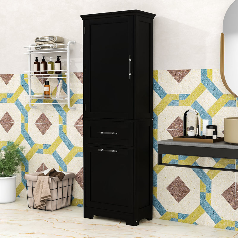 Brasby Tall Freestanding Bathroom Cabinet with Storage Drawers and Adjustable Shelf, Black