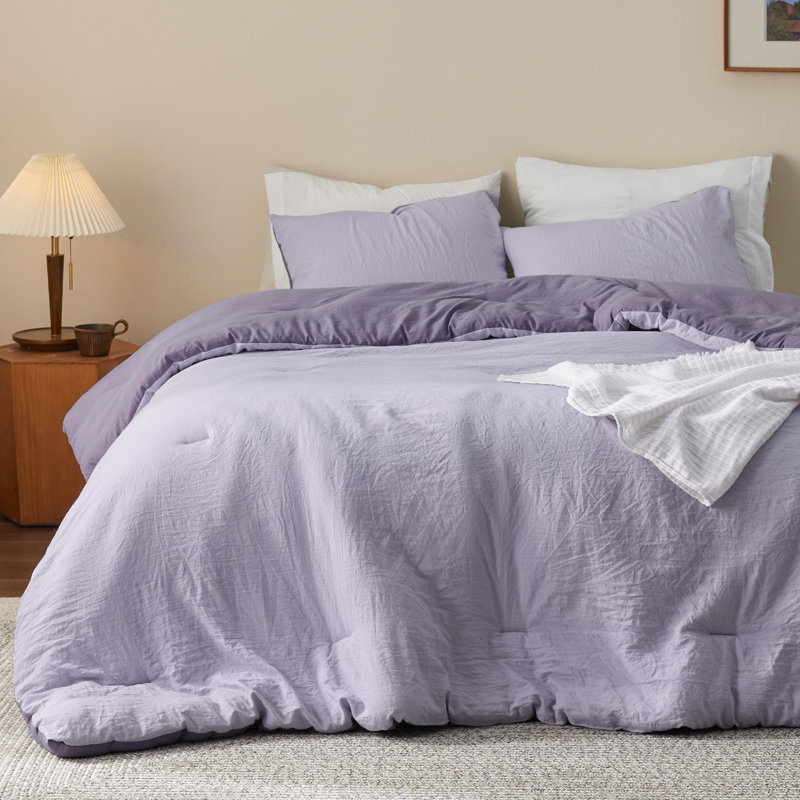 Ensemble d'édredon réversible, Mauve grisâtre / lavande, Grand édredon + 2 taies d'oreiller standard
