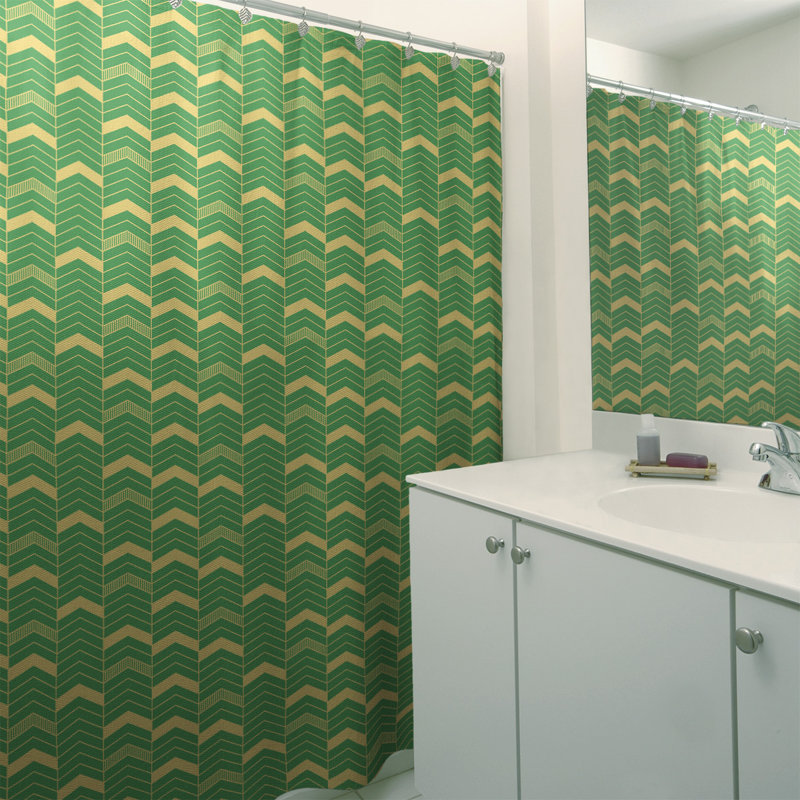 Rideau de douche simple à chevrons, Vert / Jaune