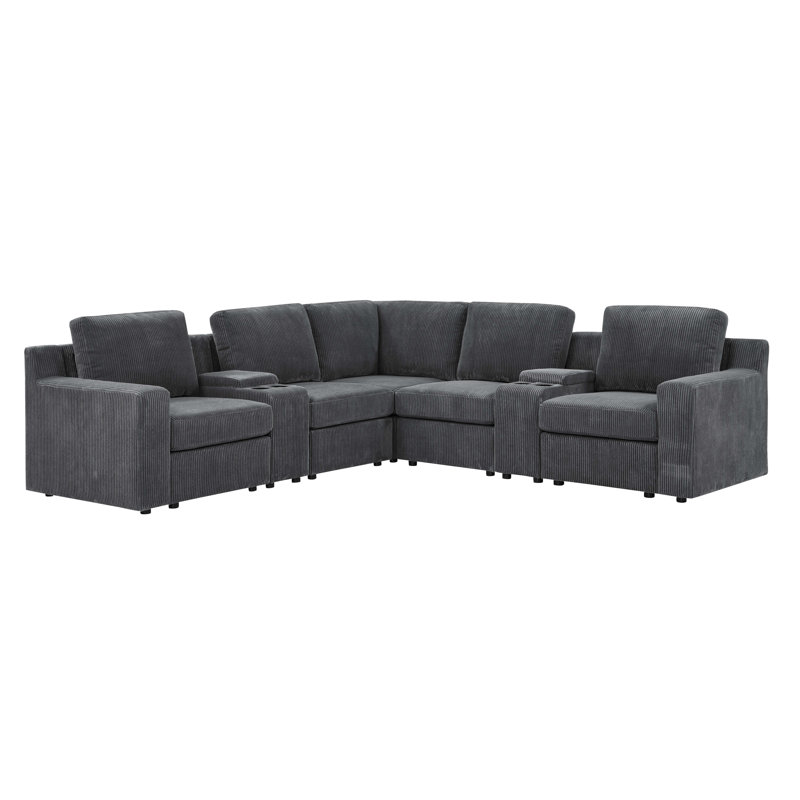 Canapé modulaire Lullin, Velours côtelé gris foncé