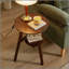 Table d'appoint 100% bois massif à 2 niveaux Table d'appoint de salon, table de chevet, table de bout ronde en bois massif, petite table d'appoint à 2 niveaux avec tablette de rangement inférieure