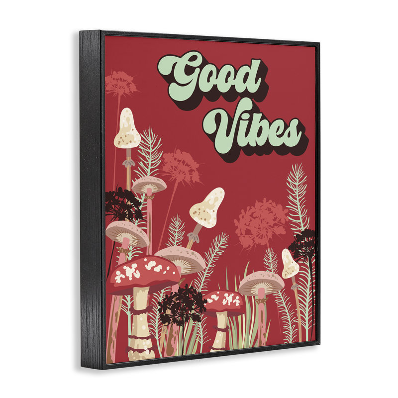 «Good Vibes Mushroom» par Diane Labombarbe bg-150, H 20 po x l 16 po, Giclée encadrée noir minuit