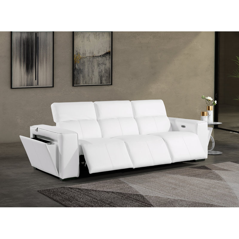 Top Grain Italian Leather Modular Power Triple Reclining Sofa With Power Headrests, White