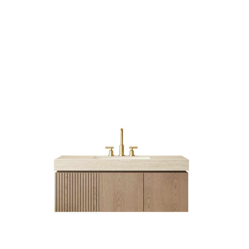 Meuble-lavabo 48 po avec lavabo, armoire flottante avec rangement, comptoir en pierre et lavabo en céramique, pré-assemblé