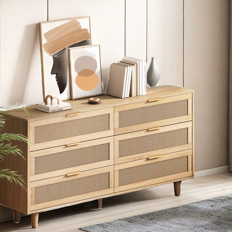 Commode en rotin à 6 tiroirs de 59 po de largeur Aanaya