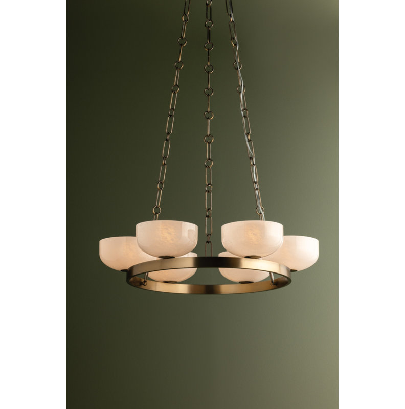 Troy Lighting Caelum Chandelier in Patina Brass, 6 Lights, 6" H x 32.25" W x 32.25" D