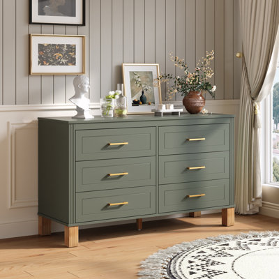 Armoire de rangement en bois à 6 tiroirs avec poignées en métal