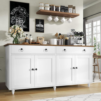 Buffet Cabinet with Storage, 55" Sideboard Buffet Cabinet with 2 Drawers and 4 Doors, Modern Farmhouse Coffee Bar Cabinets, Wood Buffet Table for Kitc by Charlton Home