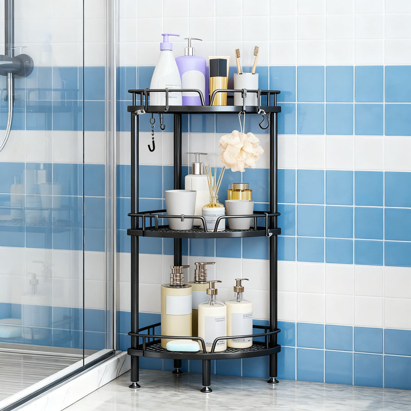 Support de coin de douche haut de gamme à 3 niveaux avec porte-savon et crochets, organisateur de rangement de plancher réglable