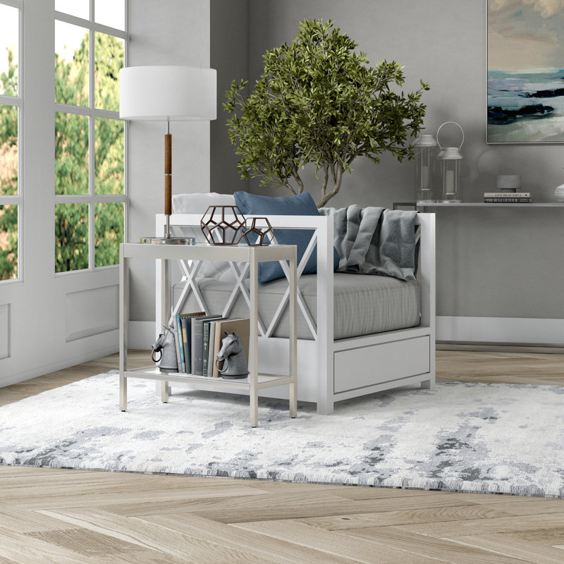 Alexis Glass Top End Table, Satin