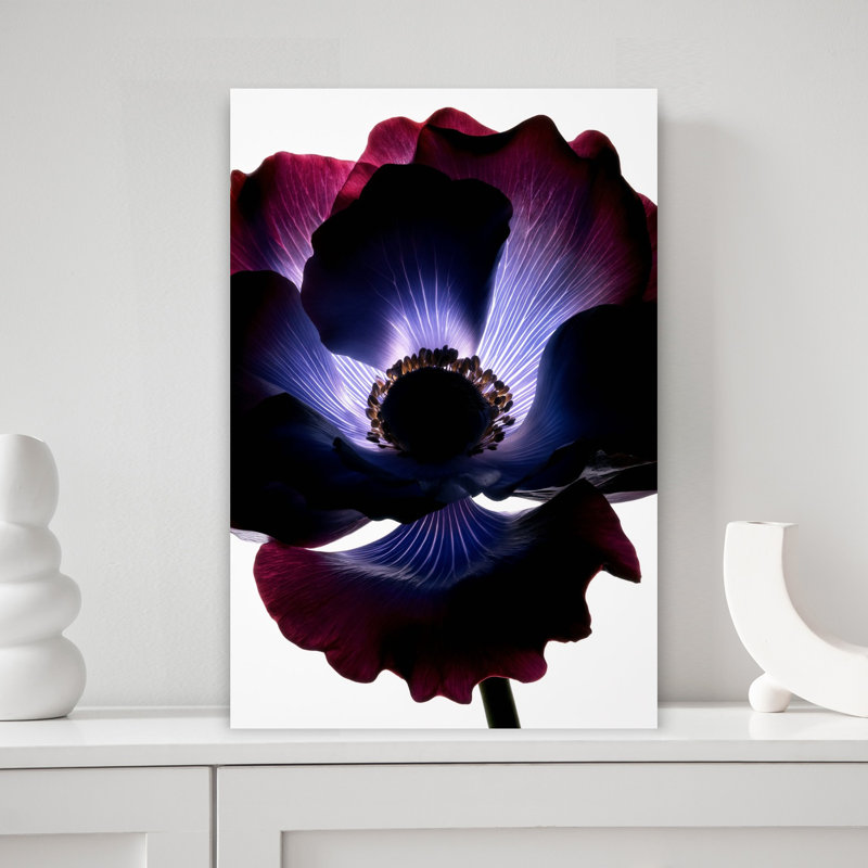 «Lightfall Florals» - art mural contemporain abstrait avec veine violette, H 18 po x l 12 po