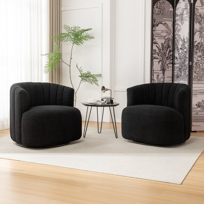 Fauteuil demi-tonneau pivotant Musaab, Ours en peluche noir