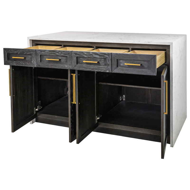 Andranique Kitchen Island with Engineered Marble Top, Dark Oak