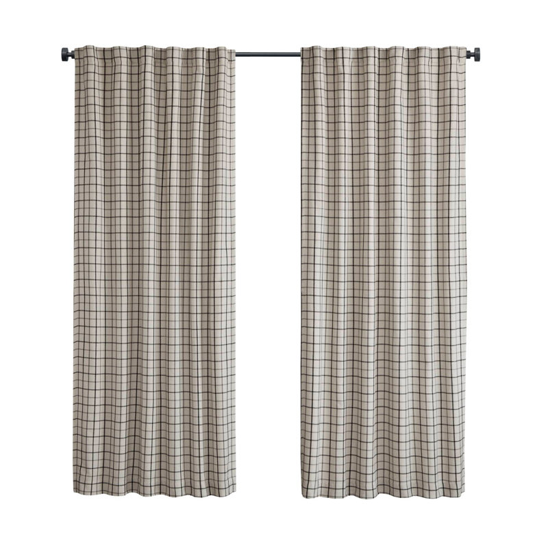 Panneau de rideau avec passe-tringle 1PC et doublure polaire 1PC, Beige/noir, L 50 po x L 84 po
