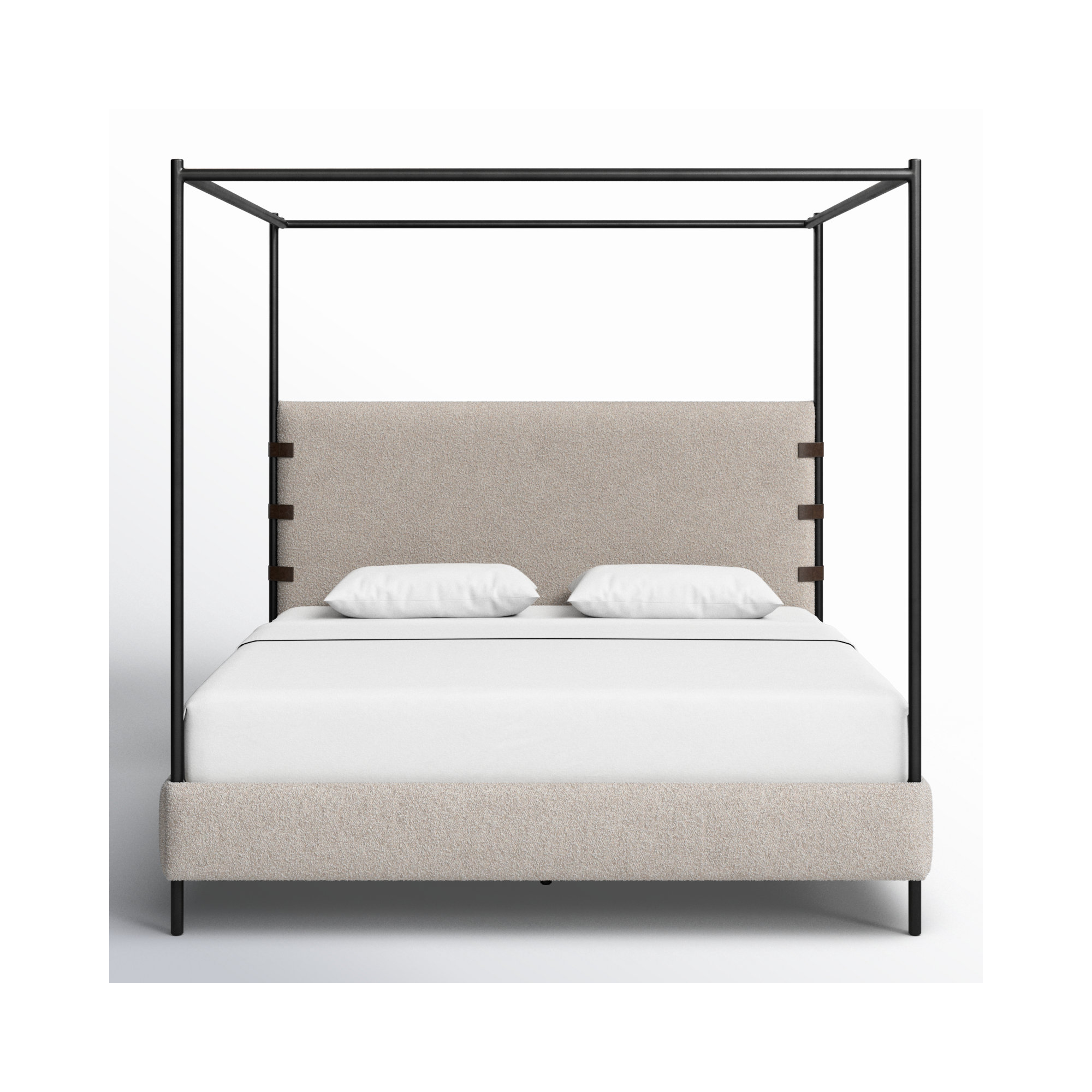 Malo Upholstered Metal Canopy Bed, King, Knoll Natural
