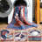 Living Room Rug 4x6 ft Blue and Red Area Rug Machine Washable Rug, Non Slip Vintage Rug Stain Resistant Indoor Large Carpet for Bedroom, Boho Rug, Distressed Retro Floor Rug for Classroom, Dorm, Dining Room-1055288487