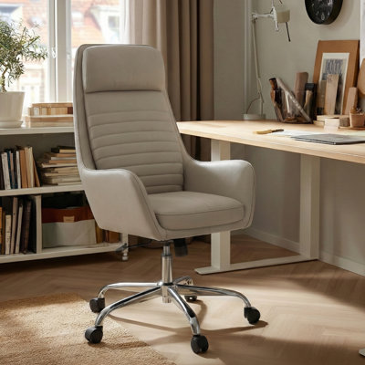 COLAMY High Back Office Chair Executive Desk Chair Ergonomic Leather,Khaki
